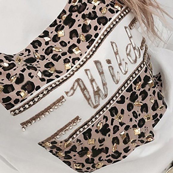 Letter Leopard Print Rhinestone Decor Top - Picture 2 of 5